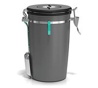 Coffee Gator Recipiente de acero inoxidable Válvula de liberación de CO2, cuchara magnética y clip para guardar bolsas - Hasta 645 g de granos - Capacidad: 1,9 litros