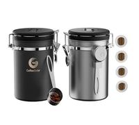 Coffee Gator Recipiente para café de acero inoxidable de 1900 ml, hermético con tapa, indicador de fecha, válvula de liberación de dióxido de carbono y cuchara medidora
