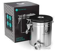 Coffee Gator Recipiente para Café de Acero Inoxidable - Recipiente para conservar los aromas del café con cuchara medidora incluida - Recipiente para de Café de CALIDAD PREMIUM. Tamaño mediano, Acero Inoxidable