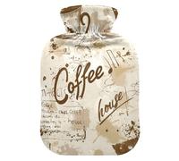 Coffee House - Botellas de agua caliente con funda de terciopelo suave, bolsa de agua caliente para aliviar el dolor, 1 litro