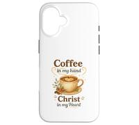 Coffee In My Hand Christ In My Heart Watercolor Christian Carcasa para iPhone 16