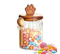 Coffee Jar With Scoop - Ribbed Glass Storage Canister | Bear Claw Wood Lid