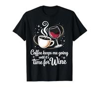 Coffee Keeps Me Going Until It's Time For Wine |- Camiseta gráfica económica, Hombre, Negro, L