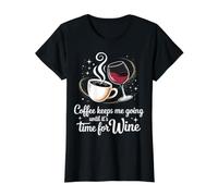 Coffee Keeps Me Going Until It's Time For Wine |- Camiseta gráfica económica, Mujer, Negro, XL