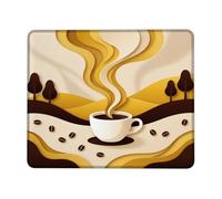 Coffee Landscape Art Cup - Alfombrilla de ratón pequeña con corte de papel | Granos de café, Rolling Hills, estilo de corte de papel, paisaje minimalista, paleta de colores cálidos