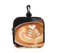 Coffee Latte Art - Bolsa pequeña impermeable con cremallera, bolsa de almacenamiento de neopreno para auriculares, funda con clip para llavero