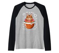 Coffee Maine Coon American Longhair Donut Camiseta Manga Raglan