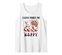Coffee Makes Me Hoppy Easter Cute Bunny Drinking Coffee Cup Camiseta sin Mangas