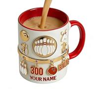 Coffee Mug 350ml - Insulated Bowling Design Cup for Hot Cold Drinks | Embossed Ceramic with Heat Retention, Comfortable Grip Handle, Beverage Container for Tea Milk Juice Water Home Dorm Hotel Use