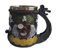 Coffee Mug, Pirate Theme, Stainless Steel Cup, Novelty Beer Tankard, Insulated Interior, rare Present for Birthday, Christmas, New Year, Easter, Workplace or Home Use 4.92x5.91x3.94 Inches