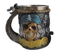 Coffee Mug, Pirate Theme, Stainless Steel Cup, Novelty Beer Tankard, Insulated Interior, rare Present for Birthday, Christmas, New Year, Easter, Workplace or Home Use 4.92x5.91x3.94 Inches