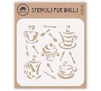 Coffee n Cake Stencil, 16,51 x 16,51 cm (M) - Plantilla estilizada para pintar tazas de café y cupcakes