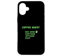 Coffee Quest Barista Gaming Funny Retro 8 bit Cafeína Carcasa para iPhone 16 Plus