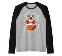 Coffee Siamese Meezer Cat Donut Camiseta Manga Raglan