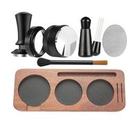 Coffee Tamper - 58 mm Coffee Powder Tamping Tools | Professional Espresso Tamper Set | 7-Piece Espresso Machine Accessories With Wooden Base And Scale Powder Hammer For Cafe Office Countertop And Home