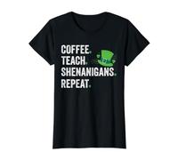 Coffee. Teach. Shenanigans. Repeat. Camiseta gráfica económica, Mujer, Negro, XS