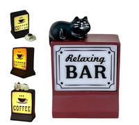 Coffee Theme Refrigerator Magnets with LED Lights,Decorative Magnetic Mini Lamp for Fridge Office Home Kitchen Accessories,Idea for Coffee Lovers (Black Cat)