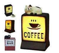 Coffee Theme Refrigerator Magnets with LED Lights,Decorative Magnetic Mini Lamp for Fridge Office Home Kitchen Accessories,Idea for Coffee Lovers (White Cat)