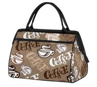 Coffee Time Doodle Letters Bolsa de gimnasio para mujeres y hombres, bolsa de lona deportiva de viaje con funda para carrito, bolsa de gimnasio impermeable para fin de semana, bolsa de transporte para