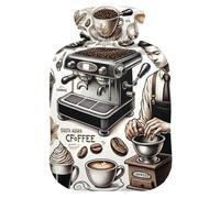 Coffee Topics - Botellas de agua caliente con cubierta suave, calentador de pies, bolsa de agua caliente para aliviar el dolor de cuello y hombros, 1 litro