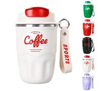 Coffee Vacuum Flask, Portable Coffee Cup, Stainless Steel Insulated Water Bottle with Lid and Handle, Hot Cold Drinkware Travel Cup Home Office Outdoor Camping Daily Use (White, 360ML-Handle)