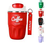 Coffee Vacuum Flask, Portable Coffee Cup, Stainless Steel Insulated Water Bottle with Lid and Handle, Hot Cold Drinkware Travel Cup Home Office Outdoor Camping Daily Use (Red, 360ML-Handle)