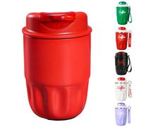 Coffee Vacuum Flask, Portable Coffee Cup, Stainless Steel Insulated Water Bottle with Lid and Handle, Hot Cold Drinkware Travel Cup Home Office Outdoor Camping Daily Use (Red, 260ML)