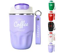 Coffee Vacuum Flask, Portable Coffee Cup, Stainless Steel Insulated Water Bottle with Lid and Handle, Hot Cold Drinkware Travel Cup Home Office Outdoor Camping Daily Use (Purple, 360ML-Handle)