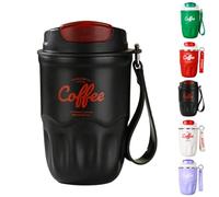 Coffee Vacuum Flask, Portable Coffee Cup, Stainless Steel Insulated Water Bottle with Lid and Handle, Hot Cold Drinkware Travel Cup Home Office Outdoor Camping Daily Use (Black, 360ML-Handle)