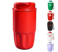 Coffee Vacuum Flask, Portable Coffee Cup, Stainless Steel Insulated Water Bottle with Lid and Handle, Hot Cold Drinkware Travel Cup Home Office Outdoor Camping Daily Use (Red, 380ML)