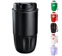 Coffee Vacuum Flask, Portable Coffee Cup, Stainless Steel Insulated Water Bottle with Lid and Handle, Hot Cold Drinkware Travel Cup Home Office Outdoor Camping Daily Use (Black, 380ML)