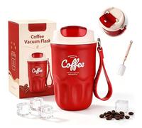 Coffee Vacuum Flask, Portable Coffee Cup with Leak Proof Lid & Handle, Stainless Steel Insulated Water Bottle for Hot and Cold Drinks,Vacuum Flask for Home & Office (Red Standard Model)