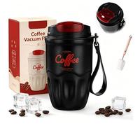 Coffee Vacuum Flask, Portable Coffee Cup with Leak Proof Lid & Handle, Stainless Steel Insulated Water Bottle for Hot and Cold Drinks,Vacuum Flask for Home & Office (Black Standard Model)