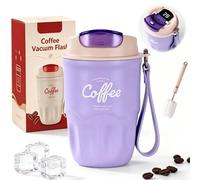Coffee Vacuum Flask, Portable Coffee Cup with Leak Proof Lid & Handle, Stainless Steel Insulated Water Bottle for Hot and Cold Drinks,Vacuum Flask for Home & Office (Purple Digital Display Model)