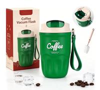 Coffee Vacuum Flask, Portable Coffee Cup with Leak Proof Lid & Handle, Stainless Steel Insulated Water Bottle for Hot and Cold Drinks,Vacuum Flask for Home & Office (Green Standard Model)