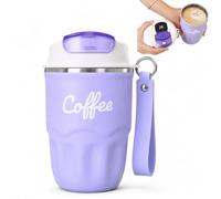 Coffee Vacuum Flask, Portable Coffee Cup with Lid and Handle, Stainless Steel Insulated Travel Mug for Hot and Cold Drinks, Home Office Outdoor Travel (Purple,Digital display)
