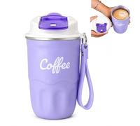 Coffee Vacuum Flask, Portable Coffee Cup with Lid and Handle, Stainless Steel Insulated Travel Mug for Hot and Cold Drinks, Home Office Outdoor Travel (Purple,Standard)