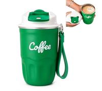 Coffee Vacuum Flask, Portable Coffee Cup with Lid and Handle, Stainless Steel Insulated Travel Mug for Hot and Cold Drinks, Home Office Outdoor Travel (Green,Standard)