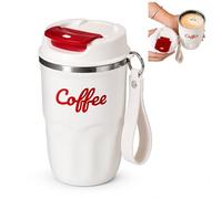 Coffee Vacuum Flask, Portable Coffee Cup with Lid and Handle, Stainless Steel Insulated Travel Mug for Hot and Cold Drinks, Home Office Outdoor Travel (White,Standard)