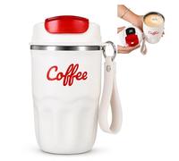 Coffee Vacuum Flask, Portable Coffee Cup with Lid and Handle, Stainless Steel Insulated Travel Mug for Hot and Cold Drinks, Home Office Outdoor Travel (White,Digital display)