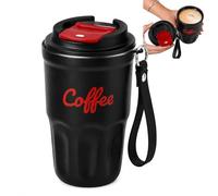 Coffee Vacuum Flask, Portable Coffee Cup with Lid and Handle, Stainless Steel Insulated Travel Mug for Hot and Cold Drinks, Home Office Outdoor Travel (Black,Standard)