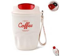 Coffee Vacuum Flask, Portable Coffee Cup with Lid & Handle, Stainless Steel Travel Insulated Water Bottle, Portable Drinkware Coffee Mug for Hot and Cold Drinks (White)