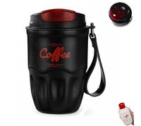 Coffee Vacuum Flask, Portable Coffee Cup with Lid & Handle, Stainless Steel Travel Insulated Water Bottle, Portable Drinkware Coffee Mug for Hot and Cold Drinks (Black)