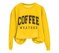 Coffee Weather Sudadera Mujer Coffee Lover Camiseta de moda Cozy Season Sudaderas Caso Cuello Crewneck Fleece Jersey Amarillo, amarillo, L