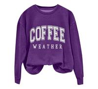 Coffee Weather Sudadera Mujer Coffee Lover Camiseta de moda Cozy Season Sudaderas Caso Cuello Crewneck Fleece Jersey Amarillo, morado, XL