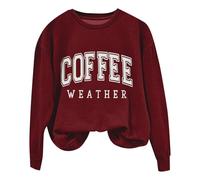 Coffee Weather Sudadera Mujer Coffee Lover Camiseta de moda Cozy Season Sudaderas Caso Cuello Crewneck Fleece Jersey Amarillo, Vino, XXL