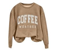 Coffee Weather Sudadera Mujer Coffee Lover Camiseta de moda Cozy Season Sudaderas Caso Cuello Crewneck Fleece Jersey Amarillo, caqui, XXL