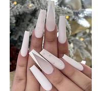 Coffin False Nails French Butterfly Press on Nails Pink Long Stick on Nails Ballerina Acrylic Fake Nails 24pcs for Women and Girls(Blue,24 Count (Pack of 1))