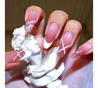 Coffin False Nails French Long Fake Nails Ballerina Acrylic Press on Nails Full Cover Stick on Nails 24pcs for Women and Girls