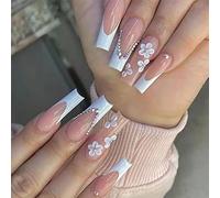 Coffin False Nails French Press on Nails Pink Long Stick on Nails Ballerina Acrylic Fake Nails 24pcs for Women and Girls(A)